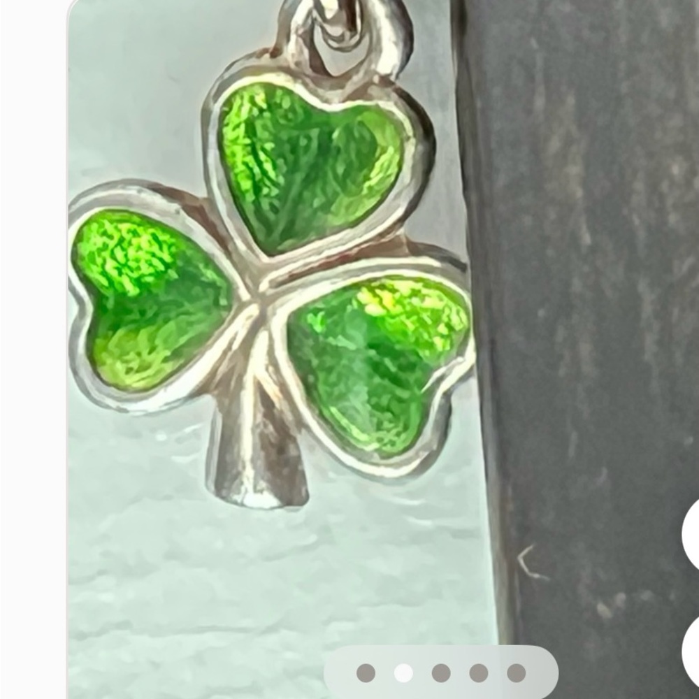 Romar 925 Sterling Silver Green Enamel Shamrock Dangle Charm
